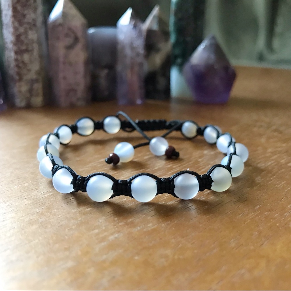 Handmade} Matte Grey Agate Adjustable Bracelet